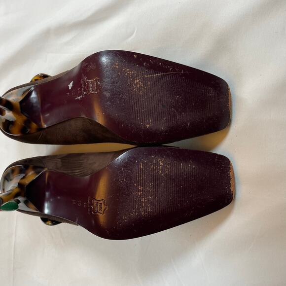 Via Spiga Vintage Italy Chocolate Brown Suede Tortoise Shell Buckle Pumps Sz 10 - Picture 7 of 9